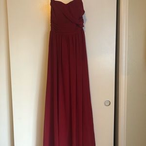 Red strapless prom dress